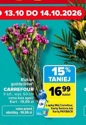 Bukiet goździków Carrefour wys. 50 cm promocja w Carrefour Market