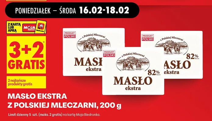 Masło ekstra 3+2 GRATIS promocja w Biedronka