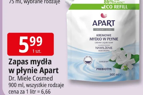 Zapas mydła w płynie Apart Creamy Care nawilżenie gardenia z prebiotykiem promocja w Leclerc