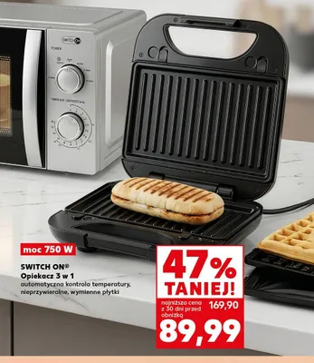 Opiekacz 3 w 1 SWITCH ON automatyczna kontrola temperatury nieprzywieralne wymienne płytki moc 750W promocja w Kaufland