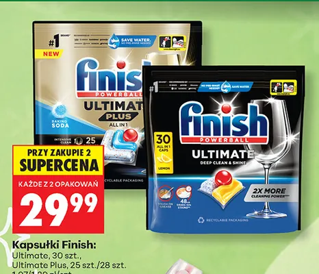 Kapsułki do zmywarki Finish Ultimate Plus Baking Soda promocja w Biedronka