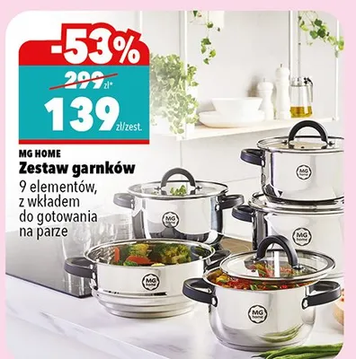 Zestaw garnków 9 elementów, z wkładem do gotowania na parze Mg Home promocja w Biedronka Home