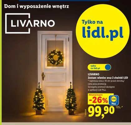 Zestaw wieniec oraz 2 choinki LED Livarno promocja w Lidl