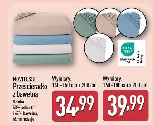 Prześcieradło z bawełną NOVITESSE 140-160 cm x 200 cm promocja w Aldi