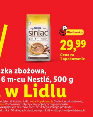 Kaszka zbożowa bezglutenowa po 6 m-cu Nestlé Sinlac promocja w Lidl