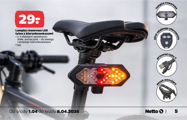 Lampka rowerowa LED tylna z kierunkowskazami promocja w Netto