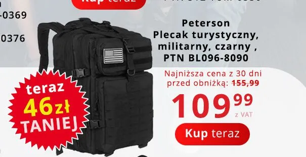 Plecak turystyczny militarny Peterson czarny promocja w Poczta Polska