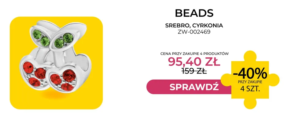 Beads srebro cyrkonia ZW-002469 Briju promocja w Briju