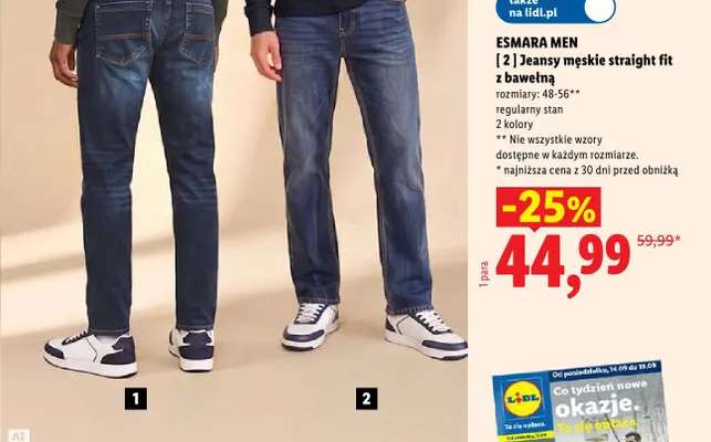 Jeansy męskie straight fit z bawełną promocja w Lidl