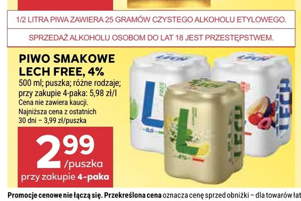 Piwo smakowe Lech 4% promocja w Stokrotka