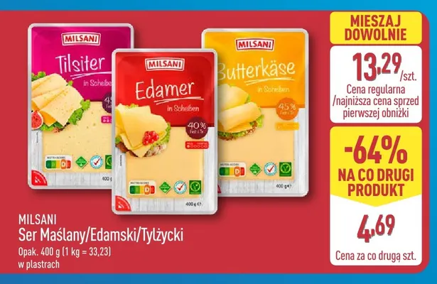 Ser tylżycki w plastrach Milsani promocja w Aldi