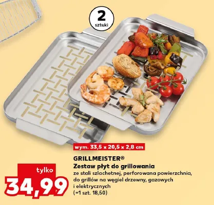 Zestaw płyt do grillowania GRILLMEISTER 2-pak wym. 33,5x20,5x2,8cm ze stali szlachetnej perforowana powierzchnia do grillów na węgiel drzewny gazowych i elektrycznych promocja w Kaufland