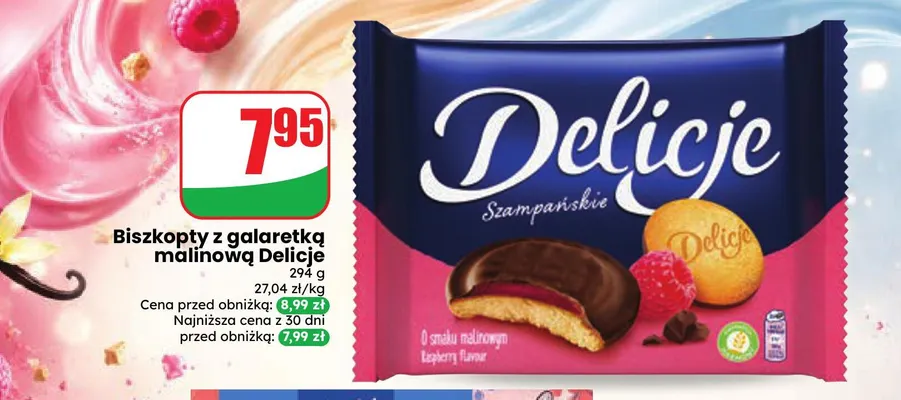 Biszkopty z galaretką malinową Delicje promocja w Dino