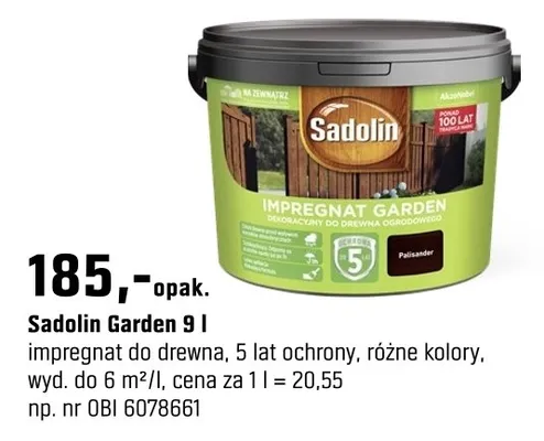 Sadolin Garden impregnat do drewna 9 l promocja w OBI