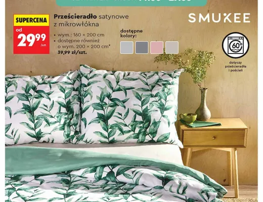 Prześcieradło satynowe z mikrowłókna SMUKEE 160x200cm promocja w Biedronka