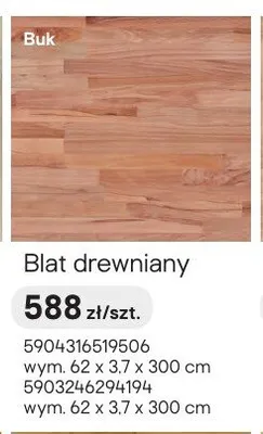 Blat drewniany Buk 62x3,7x300cm promocja w Castorama