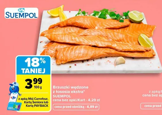 Brzuszki wędzone z łososia ekstra Suempol promocja w Carrefour