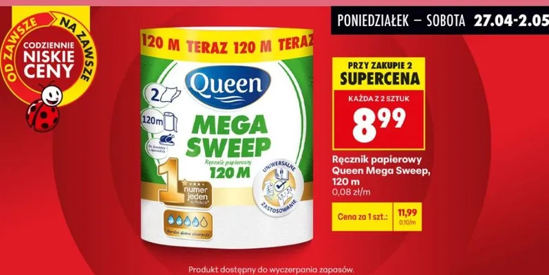 Ręcznik papierowy Queen Mega Sweep 120m promocja w Biedronka
