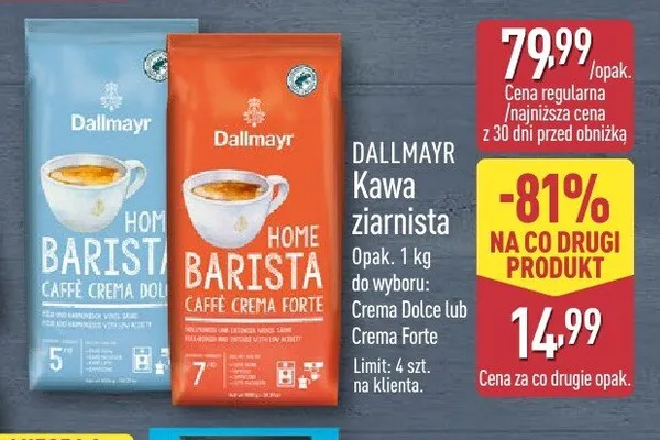 Kawa ziarnista Dallmayr Home Barista Crema Forte promocja w Aldi
