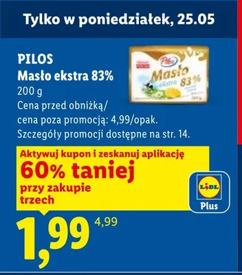Masło ekstra 83% Pilos promocja w Lidl