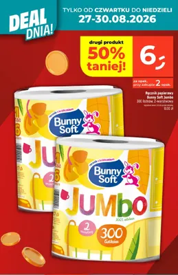 Ręcznik papierowy Bunny Soft Jumbo 300 listków 2-warstwowy promocja w Dealz