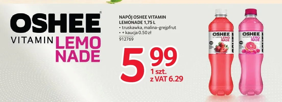 Napój Oshee Vitamin Lemonade malina-grejpfrut promocja w Selgros