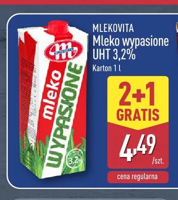 Mleko UHT wypasione Mlekovita 3,2% promocja w Aldi