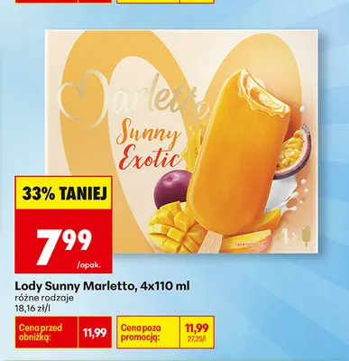Lody Sunny Marletto 4-pak 110 ml promocja w Biedronka