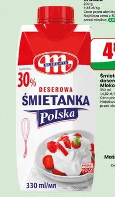 Śmietanka UHT 30% deserowa Polska Mlekovita promocja w Dino