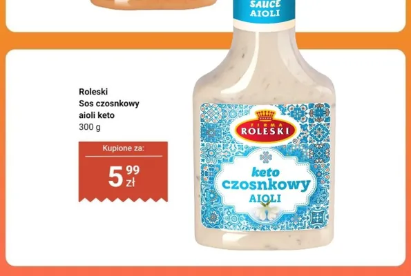Sos czosnkowy aioli keto Roleski promocja w Dino