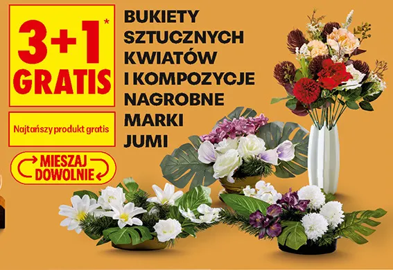 Bukiety sztucznych kwiatów i kompozycje nagrobne Jumi promocja w Biedronka
