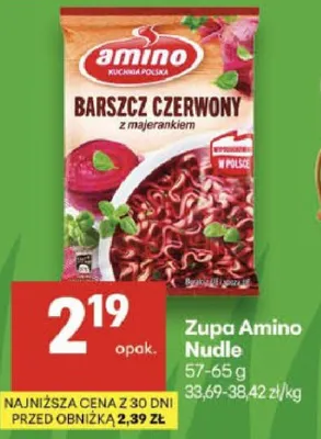 Zupa Amino Nudle Barszcz czerwony z makaronem wybrane rodzaje promocja w Delikatesy Centrum