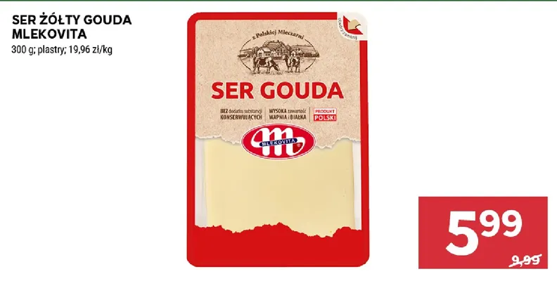 Ser żółty gouda w plastrach Mlekovita promocja w Stokrotka