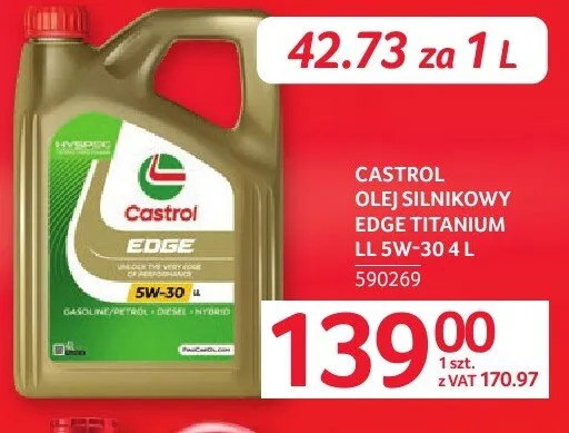 Olej silnikowy CASTROL Edge Titanium LL 5W-30 4l promocja w Selgros