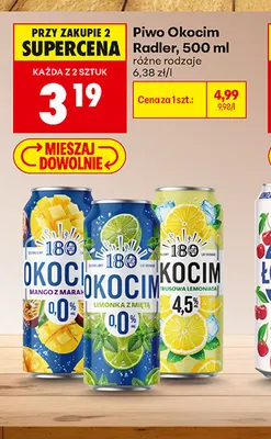 Piwo bezalkoholowe Okocim Radler limonka z miętą promocja w Biedronka