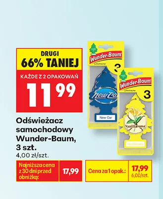 Odświeżacz samochodowy Wunder-Baum 3-pak promocja w Biedronka