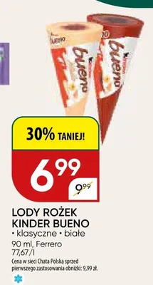 Lody rożek kinder bueno klasyczne białe promocja w Chata Polska