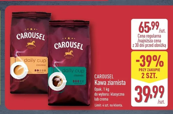 Kawa ziarnista Carousel daily cup classic promocja w Aldi