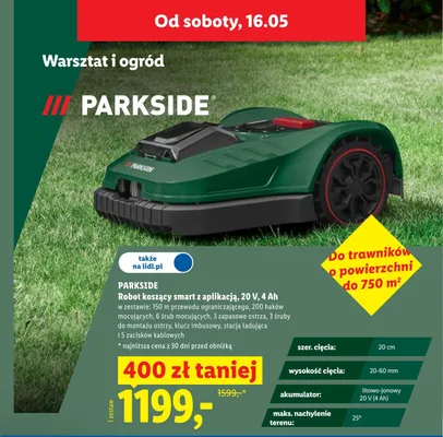 Robot koszący smart z aplikacją PARKSIDE 20V 4Ah promocja w Lidl