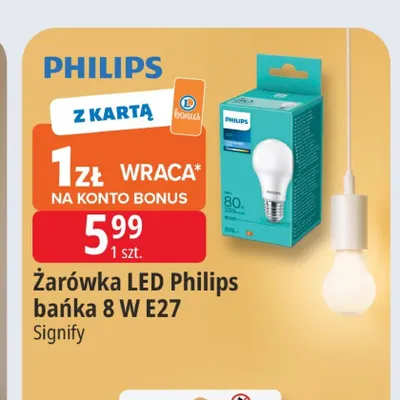 Żarówka LED Philips bańka 8W E27 promocja w Leclerc