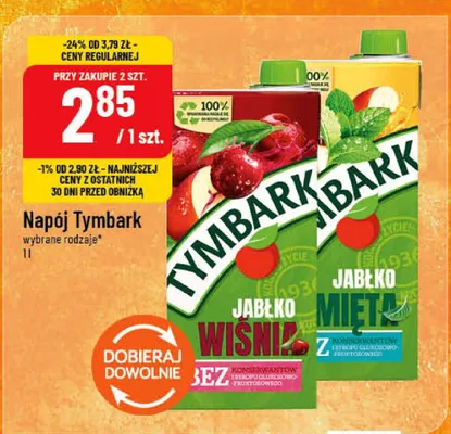 Napój Tymbark jabłko/jabłko wiśnia/jabłko mięta promocja w POLOmarket