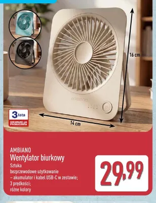 Wentylator biurkowy AMBIANO promocja w Aldi