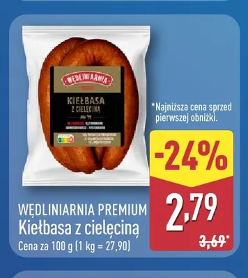 Kiełbasa z cielęciną Wędliniarnia Premium promocja w Aldi