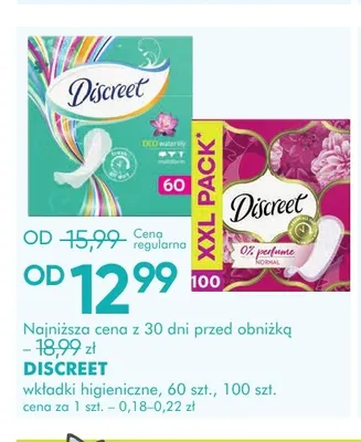 Wkładki higieniczne Discreet 100 szt promocja w Super-Pharm