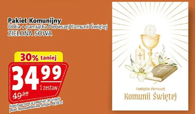 Pakiet Komunijny Biblia pamiątka Pierwszej Komunii Świętej Zielona Sowa promocja w Prim Market