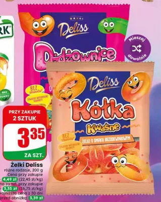 Żelki Deliss Kółka Kwaśne bez barwników promocja w Dino