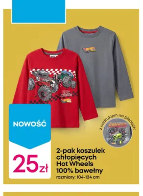 Koszulki chłopięce Hot Wheels 2-pak promocja w Pepco