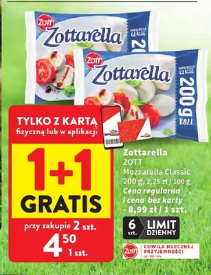 Mozzarella Classic Zottarella Zott promocja w Intermarche
