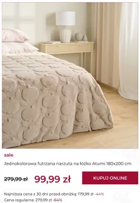 Jednokolorowa futrzana narzuta na łóżko Atumi 180x200 cm promocja w home&you