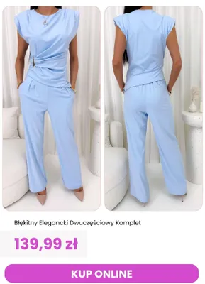 Komplet dwuczęściowy damski błękitny elegancki ModnaKiecka.pl promocja w Modna Kiecka